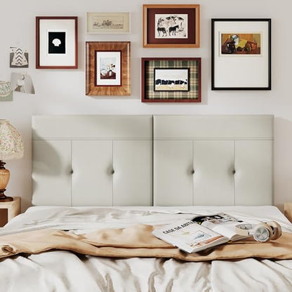 Upholstered Tufted King Size Headboard,PU Leather Wood Head Board with Metal Legs, Adjustable Height from 42” to 56”, Bed Headboard in Modern Design,Backboard for Bed, Beige Grey - color: Beige Grey, size: King