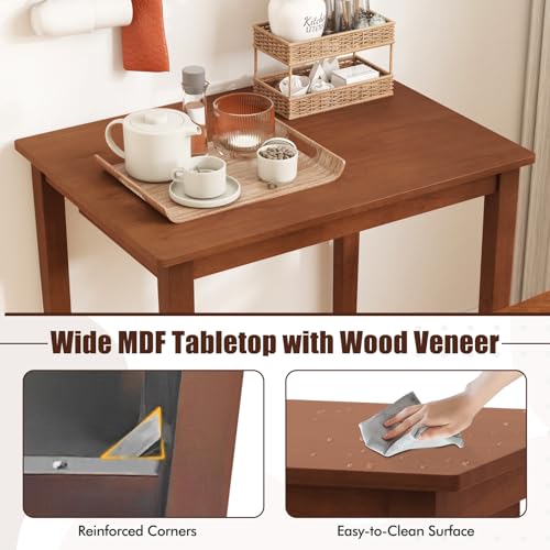COSTWAY 3-Piece Bar Table Set, Wooden Bistro Set w/Pub Table and 2 Saddle Stools, Bar Chairs Under Counter Height Table, Space-Saving Dining Set for Breakfast Nook, Living Room, Small Space | Bar Chairs Under Counter Height Table, Space-saving Dining Set