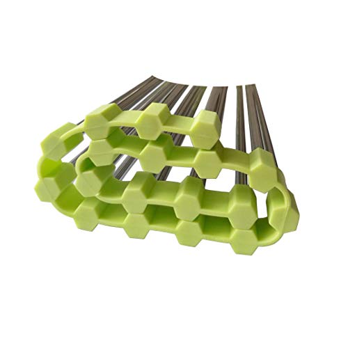 Roll Up Dish Drying Rack, Stainless Steel and Silicone Dish Drying Mat Over The Sink Foldable Drain Rack Multipurpose Dish Drainer for Kitchen, 14.5” x 14”, Green - color: Green