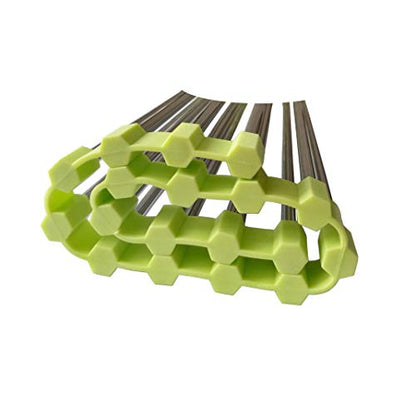 Roll Up Dish Drying Rack, Stainless Steel and Silicone Dish Drying Mat Over The Sink Foldable Drain Rack Multipurpose Dish Drainer for Kitchen, 14.5” x 14”, Green - color: Green