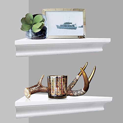 ZGZD White Corner Shelf Wall Mounted Storage Display Shelves for Home Decor, Set of 2 - size: Straight edge
