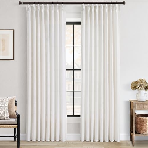 Pleated Linen Semi Sheer Curtains 90 inch Long for Living Room 2 Panels | Neutral Cream, Modern, 90 Inch Long, Light Filtering, Privacy, Bedroom, Living Room, Burlap Textured, Memory Shape, Boho - color: Natural, size: 40"W x 90"L (Pack of 2)