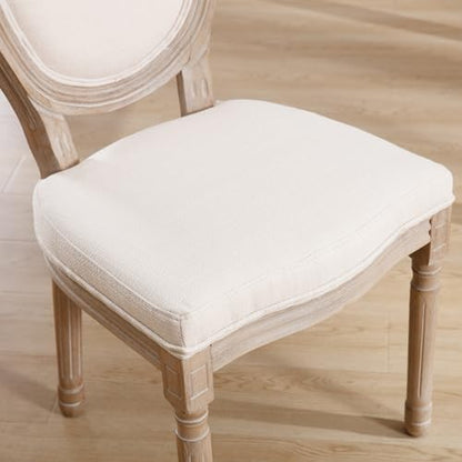 Kmax Farmhouse Dining Room Chairs, Brown Wood Legs Elegant Tufted Kitchen Chairs, French Distressed Bedroom Chairs with Round Back, Set of 6, Beige - color: Antique Brush-fabric-beige, size: 6 Chairs