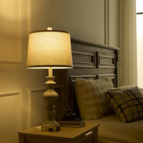 SAIWEYA 27.5" Farmhouse Table Lamps Set of 2, 3 Way Dimmable Touch Lamps | Touch Control, Dimmable, USB C+A Ports & AC Outlet, Bulbs Included, Bedside Nightstand Lamp for Living Room, Bedroom - color: Beige