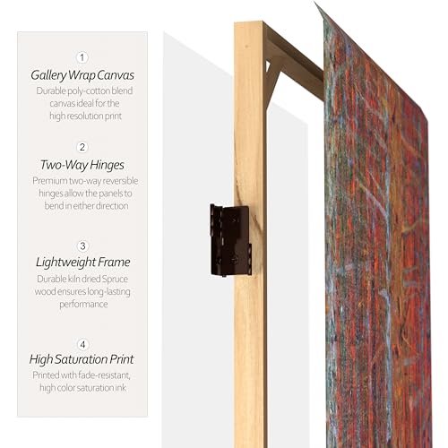 Red Lantern Double Sided Works of Klimt Room Divider - Tannenwald/Farm Garden, 4 Foot - 3 Panel - color: Tannenwald/Farm Garden, size: 4 Foot - 3 Panel