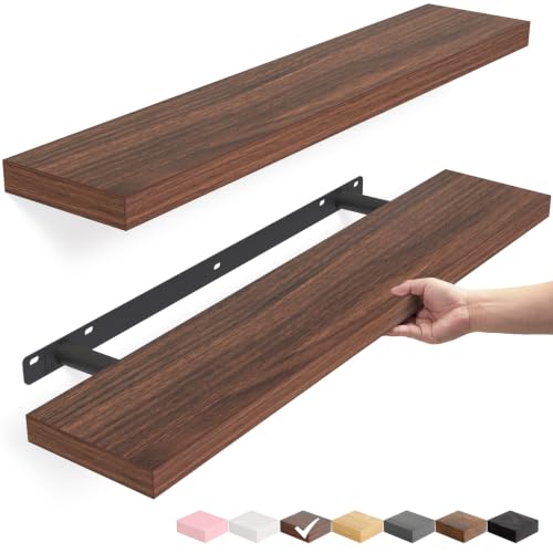 BAYKA Walnut-Like Floating Shelves 22.5in, 2 Pack, Wall Mounted Wall Decor | Easy Install, 22lbs Max Load, Hidden Bracket, Shelf for Bathroom Bedroom Kitchen Books Display Storage, Multi-Wall Compatible - color: E. Walnut-like - Timeless Traditional Style