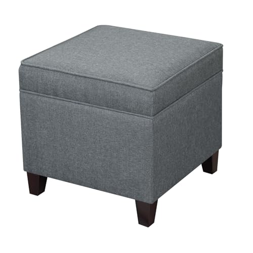 Linen Storage Ottoman with Wooden Legs, 17" Square Upholstered Footrest Stool, Extra Seat or Coffee Table for Living Room, Bedroom, Entryway, Dark Grey - color: Dark Grey