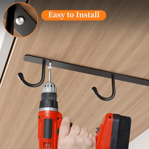 ECROCY Coffee Mug Holder Screw Mounting, 3 Pack Coffee Cup Holder with 9 Hooks, Sturdy Mug Hooks Under Cabinet with Wide Hook Spacing - color: Black