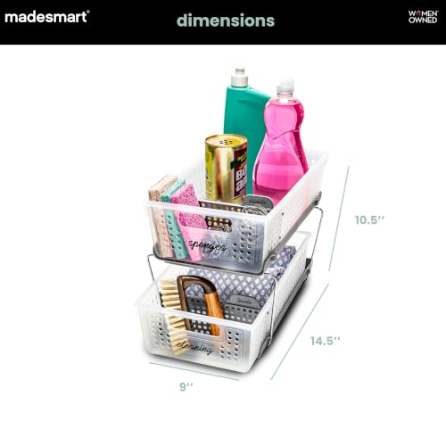 madesmart Two Tier Pull Out Organizer, Frost | adjustable dividers, tiered access, cleaning supplies, under sink use, pantry bottles, woman owned - color: Frost + Dividers, size: 1-Pack