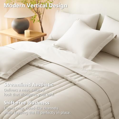 Super King Plus Comforter Set Beige - Oversized 128x120 Bed Set | Maximum King-Bed Coverage, 240GSM Down-Alternative Fill, 14" Deep-Pocket Sheets, Shams & Pillowcases, Lightweight - color: Beige, size: Super King Plus