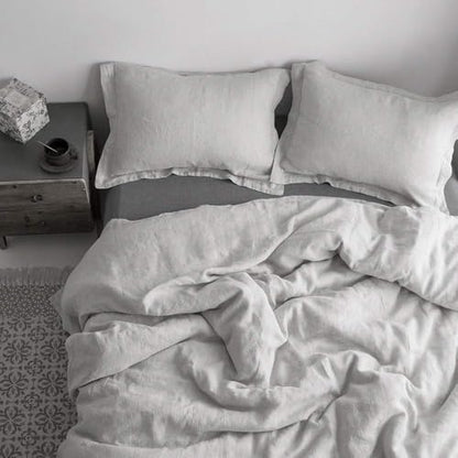 Simple&Opulence 100% Washed Linen Duvet Cover Set with Embroidered,2 Pieces Soft Farmhouse Comforter Set with Button Closure,1 Duvet Cover and 1 Pillowsham(Twin,Grey) - color: Embroidery Grey, size: Twin
