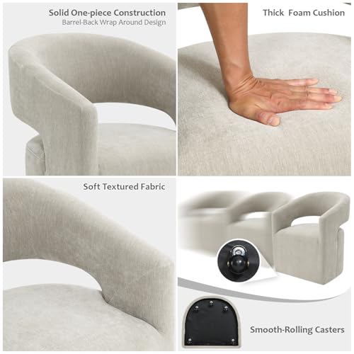 Compact Barrel Arm Chair with Casters, Upholstered Accent Chair with Open Back Cutout, Plush Rounded Seat, Pedestal Base for Living Room Bedroom Vanity, Taupe - color: Taupe