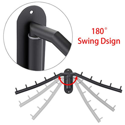 Sumnacon Stainless Steel Clothes Hanger Rack-Wall Mount Garment Hook with Swing Arm, Sturdy Coat Robe Storage Organizer for Laundry Room Bedrooms Clothing Drying Rack with 5 Hooks, Black - color: Black