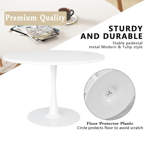 Recaceik Round Dining Tulip Table for 4, 39.1" Modern Kitchen Table with 0.7” Thickened Tabletop & Sturdy Metal Pedestal, Mid-Century Leisure Table for Dining Room, Living Room, Cafe (White) - color: White