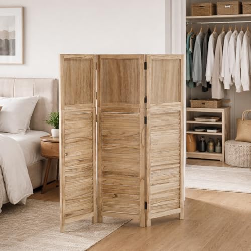 1 Pack 3 Panel Wood Short Room Divider Folding Screen Light Brown | Freestanding Modular Louvered Partition Screen For Bedroom Home Office Apartment Privacy - color: Lightbrown