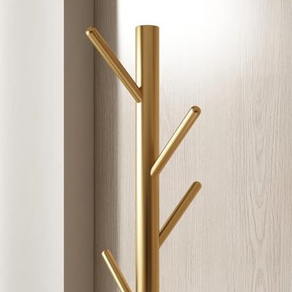 Coat Rack Freestanding Metal Coat Rack Stand with 8 Hooks,Gold | Sturdy Heavy Duty Modern Coats Tree for Bags Clothes Hall Tree Hats Hanger Holder Stand for Entryway Bedroom Hallway Office - color: Gold with 8 Hooks