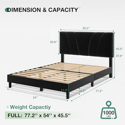 Novilla Full Size Bed Frame with Headboard, Full Bed Frame with Wooden Slats Support, Velvet Upholstered Headboard, No Box Spring Needed, Heavy Duty Feet, Easy Assembly, Black Velvet - color: Black Velvet, size: Full