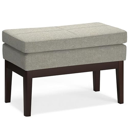 SIMPLIHOME Carlson 27" Wide Woven Fabric Rectangle Ottoman in Greige | Mid-century modern ottoman with a padded seat for bedroom, entryway or living room; footstool or footrest. - color: Greige, style: Small Ottoman Bench