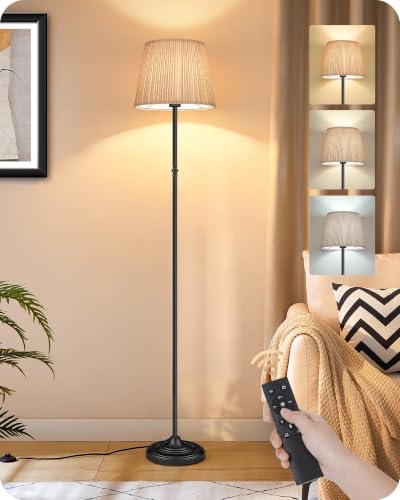 Dimmable Floor Lamp for Living Room, 68" Tall Standing Lamp | Reading Light with Remote & Foot Pedal, 10W LED Bulb (3000K-6500K), FCC Listed, Reinforced Base, Black and Beige E12LD05 - color: Black + Beige