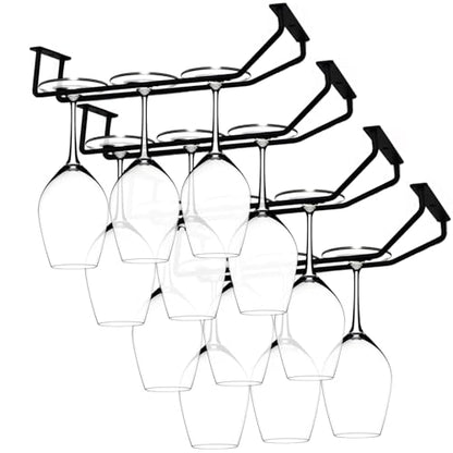 10.8 Inch Black Wine Glass Rack, Under Cabinet Wine Glass Holder Stainless Steel Stemware Rack - Hanging Stemware Holder for Cabinet Kitchen Bar, Set of 4 - color: Black, size: 10.8 Inch 4 Pack