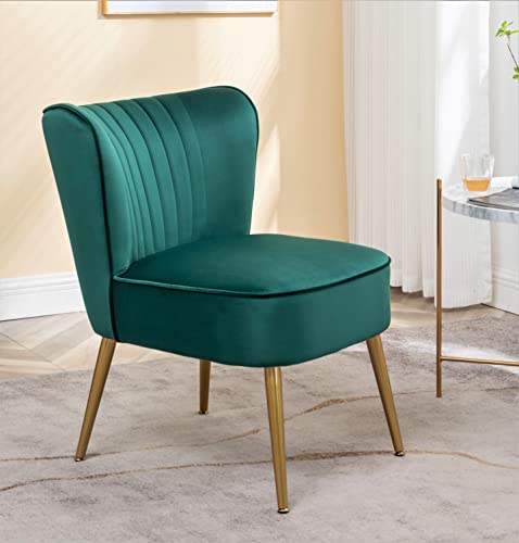 Container Furniture Direct Modern Velvet Accent Chair for Living Room, Bedroom, or Entryway, Stylish and Comfortable Armless Design with Metal Legs, Green - color: Green