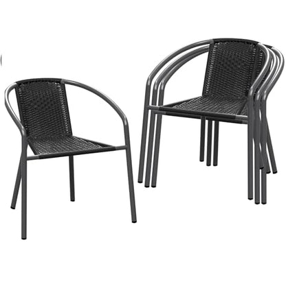 4 Pack Patio Stackable Rattan Chairs, Indoor-Outdoor Restaurant Bistro Wicker Dining All-Weather Armchair Stack Chair, Black - color: Bk-blk