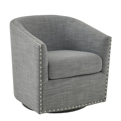 Madison Park Swivel Barrel Accent Chair, Upholstered Curved Back with 7-Inch Thick Woven Cushion, 360° Swivel, Nailhead Trim, Comfy Chair for Living Room, Bedroom, Office, 28" Wide, Grey, Tyler - color: Grey