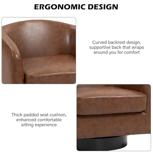 Swivel Barrel Accent Chair, Comfy Reading Armchair, Coffee, Set of 1 | Club Chairs for Adults, Low-Back Design, Modern Round Style, Solid Wood Frame & Metal Swivel Base, For Living Room & Bedroom - color: Coffee