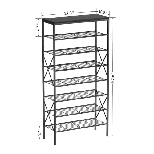 8 Tiers Shoe Rack, Large Capacity Shoe Rack Holds 32 Pairs of Shoes, Durable and Stable, Adjustable Metal Shelf Stackable Shoe Shelf for Entryway, Hallway, Living Room, Closet - color: Black, size: 27.8" x 10.8" x 52.6"