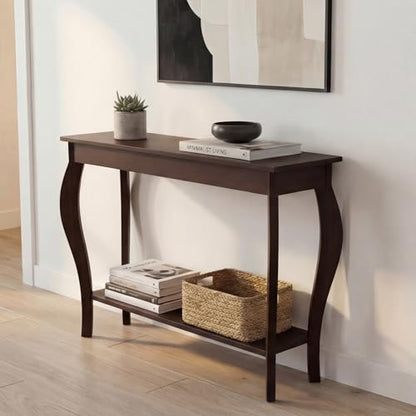 ChooChoo 39" Narrow Entryway Table with Storage Shelf, Espresso | Console Table with Curved Legs, Chic Accent Sofa Table with Shelves for Entryway, Living Room, Hallway - color: Espresso