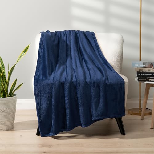 PAVILIA Navy Blue Fleece Throw Blanket for Couch, Dark Blue Super Soft Fuzzy Flannel Throw for Sofa, Luxury Plush Microfiber Bed Blanket, Cozy Home Decorative Velvet Gift Blanket, 50x60 - color: Navy Blue, size: 50 x 60 Inches - Throw