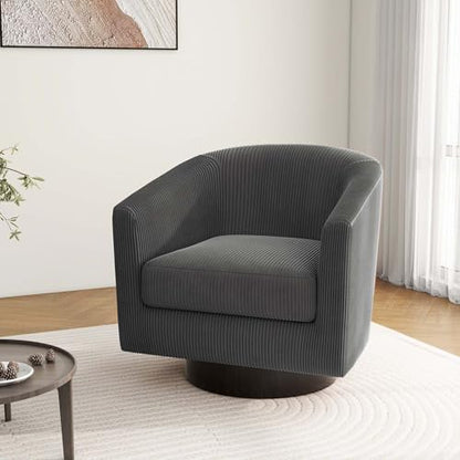 Swivel Barrel Accent Chair, Comfy Reading Armchair, Charcoal, Set of 2 | Club Chairs for Adults, Low-Back Design, Modern Round Style, Solid Wood Frame & Metal Swivel Base, For Living Room & Bedroom - color: Charcoal