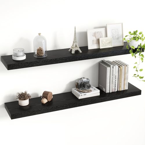 Acovy 40 Inch Floating Shelves, 8 Inch Deep Floating Shelves for Wall, Hanging Shelf with Invisible Brackets, Deep Shelves for Bathroom, Bedroom, Living Room, Black, Set of 2 - color: Black, size: 8"Wx40"L-2pcs