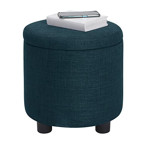 Designs4Comfort Round Accent Storage Ottoman with Reversible Tray Lid - color: Dark Blue Fabric