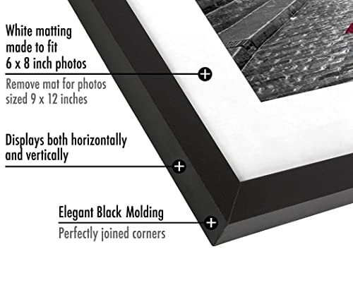 Americanflat 9x12 Picture Frame with Shatter-Resistant Glass - Set of 2 - Use as 6x8 Frame with Mat or Display 9x12 Photo Without Mat - Signature Collection - Photo Frames for Tabletop or Wall - Black | Engineered Wood construction, Shatter-resistant glas