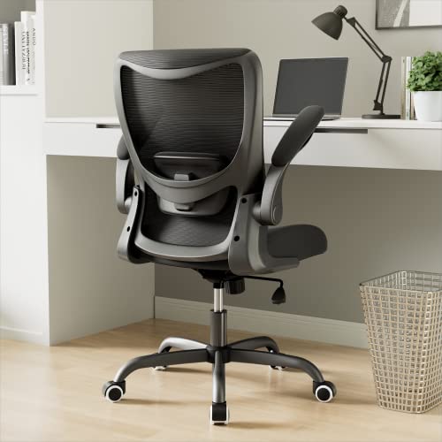 Office Chair, Ergonomic Desk Chair with Adjustable Lumbar Support and Flip up Armrest, Breathable Mesh Computer Chair for Home Office, Black - color: Black