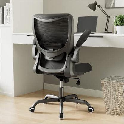 Office Chair, Ergonomic Desk Chair with Adjustable Lumbar Support and Flip up Armrest, Breathable Mesh Computer Chair for Home Office, Black - color: Black