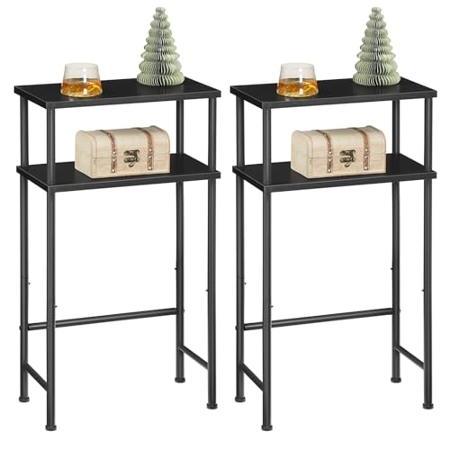 HOOBRO Narrow Console Table for Small Space, Set of 2, 15.7" Entryway Table with Storage, 2 Tier Sofa Table with 2 Shelves, Skinny Console Tables for Entryway, Hallway, Foyer, Black BB40XGP201 - color: Black