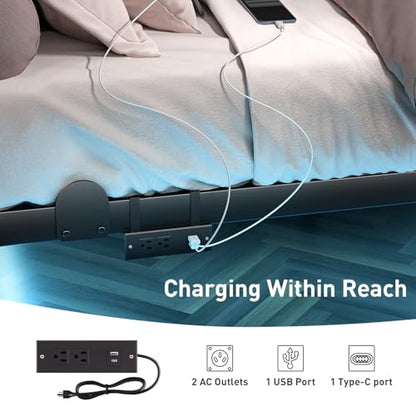 qimamo Floating Queen Bed Frame, 14 Inch Metal Platform Bed with Smart LED Lights & Charging Station, Easy Assembly, No Box Spring Needed - size: Queen (U.S. Standard), style: Floating Look 14"