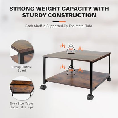 EMERIT Printer Stand,19.5''x19.5''x12.8'' 2 Tier Large Printer Laser Table Heavy Duty Rolling Printer Cart with Wheels for Home Office -100 LBS Each Tier - color: Wood, size: 2-Tier