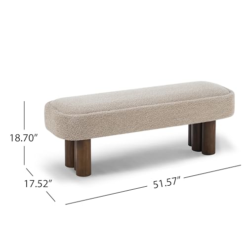 Christopher Knight Home Damas Boucle Upholstered Dining Bench, Wooden Entryway Bench, Long Sofa Footstool for Living Room, Bedroom End of Bed Bench, Khaki+Walnut - color: Khaki+walnut