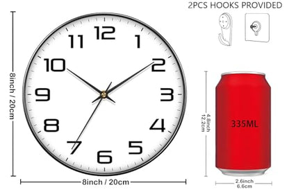 8 Inch Modern Wall Clocks Battery Operated - Silent Non Ticking Quartz Analog Clock with Large Numbers, Easy to Read Digital Wall Clock for Bedroom, Living Room, Kitchen, Office, Gym, Black - color: White Black, size: 8 Inch