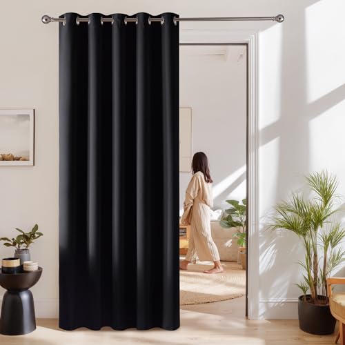 RYB HOME 60 inch Wide Blackout Sliding Door Curtain for Living Room | Thermal Insulated, Privacy Curtain, UV Protection, Soft Thick Window Treatment for Bedroom, W60 x L84, 1 Panel, Black - color: Black, size: 60"W x 84"L (Pack of 1)