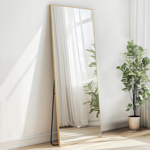 Gold Floor Mirror 48x16 inch, Full Body Mirror, Metal Frame | Brushed Gold Metal Frame, No Distortion, Rust-proof, Floor Mirrors for Nursery, Baby Room, Entryway, Party, Dressing Room - color: Gold, size: 48"L x 16"W