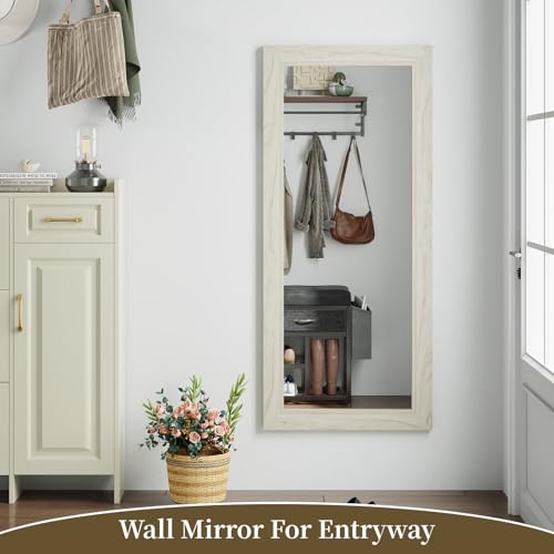 Syndra Modern Full Length Mirror Wood Frame, 56x20'' Large Floor Mirror with HD Tempered Glass & Wall Mount, Rectangular Standing Mirror for Bedroom, Living Room, Entryway, Farmhouse(Grey White Oak) - color: Grey White Oak, size: 56"L x 20"W