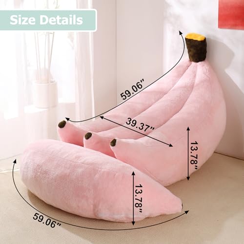 Banana Bean Bag Chair with Ottoman, Floor Sofa Bed with Footrest, Comfy Convertible Lounger for Adults, Plush Couch for Bedroom, Living Room or Dorm, L-Pink - color: Pink, size: Large