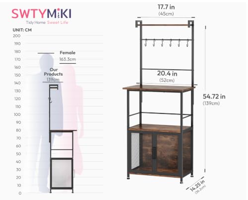 SWTYMIKI Coffee Bar Station for Space - 20.4 x 14.25in Espresso | Unique Double Mesh Enclosed Cabinet Doors + 6 Mug Hooks Multi-Purpose Microwave Stand, Buffet Cabinet Storage Rack - color: Espresso