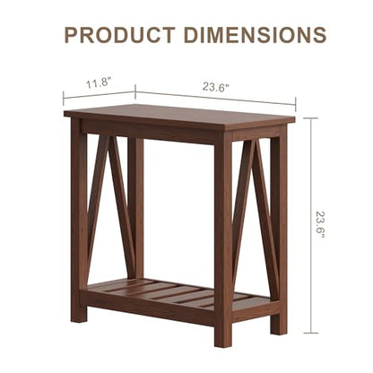 ChooChoo Farmhouse End Table, Narrow Side Table with Shelf | Slim Bedside Table ,Small Spaces, Rustic Nightstand, Living Room, Bedroom,Walnut - color: Walnut, size: 2 Pack