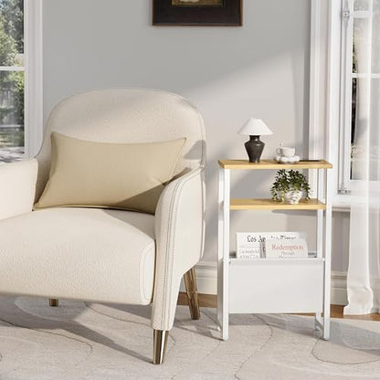 Narrow Side Table, Slim End Table with Magazine Rack, Skinny Bedside Table for Small Spaces, 3 Tier Sofa Couch Table Nightstand for Living Room, Bedroom, Natural LET503Y - color: Natural, style: No Charging Station