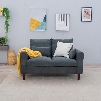 Panana 2 Seater Sofa,Modern Design Rolled Armrest Upholstered Gray Linen Fabric Love Seat Couch,150 x 80 x 80 cm (Gray, 2 Seater) - color: Gray Linen Fabric, size: 2 seater